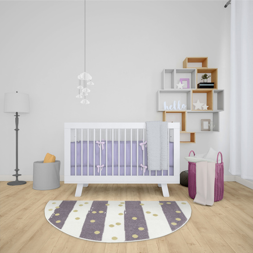 Dywan Półokrągły Dziecięcy Lima M044A cream/lila Fiolet Krem Zloty Paski