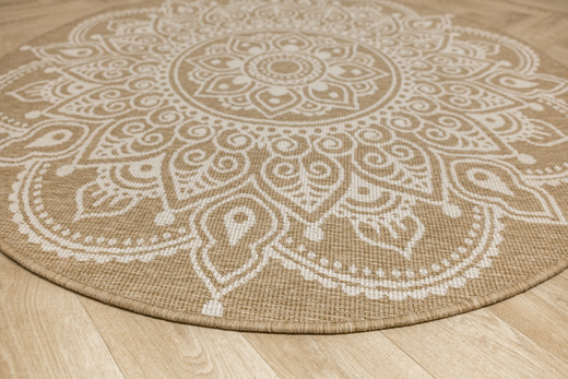 Okrągły Dwustronny Dywan Sznurkowy Brussels 205333/10810 Jute Beż Krem Rozeta Outdoor