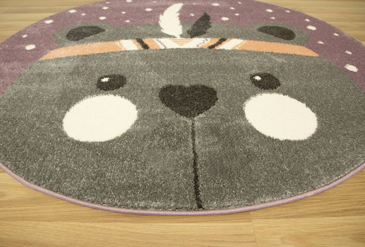 Okrągły Dywan Lima E179A lila/l.grey Miś Indianin Fiolet