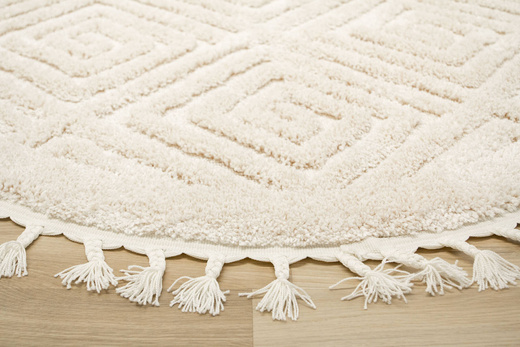 Okrągły Dywan Berber 7061 Ivory Krem Romby 3D z frędzlami