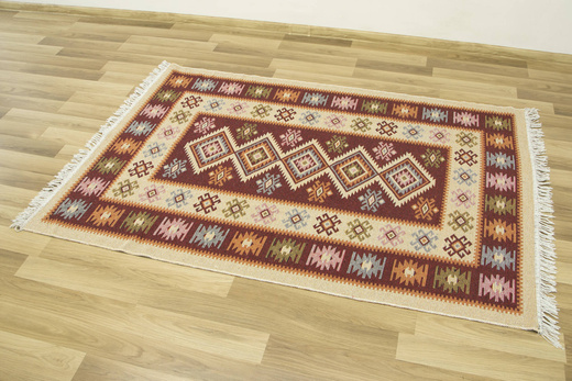 Dwustronny Dywanik Chodniczek Kilim Romby Bordo