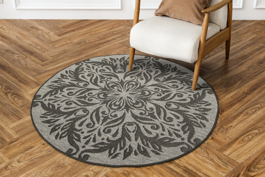 Okrągły Dwustronny Dywan Sznurkowy Brussels 205168/11010 Night Silver Ornament Outdoor