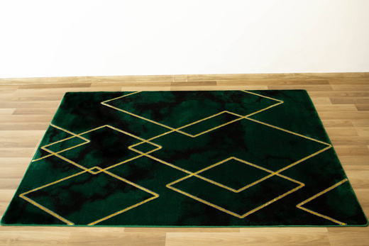 Dywan Diamond K4421Y green Ciemna Butelkowa Zieleń Złoty Romby
