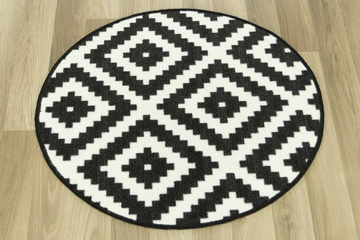 Antypoślizgowy Okrągły Dywan Romby Czarne 91
