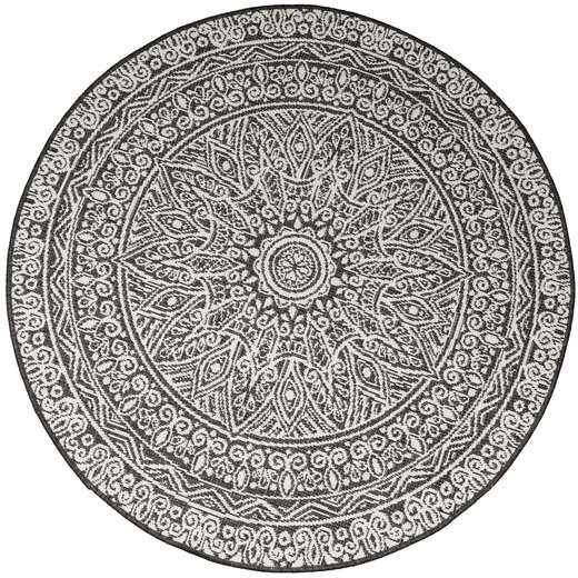 Okrągły Dwustronny Dywan Sznurkowy Brussels 205334/10110 Night Antracyt Krem Rozeta Mandala Outdoor