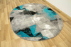 Owalny Dywan Victoria B885A d.grey/blue O Trójkąty Turkus Szary Przecierany