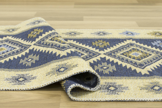 Dwustronny Dywanik Chodniczek Kilim Romby Niebieski