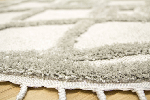 Okrągły Dywan Berber 6843 l.grey Jasny Szary Romby 3D z frędzlami