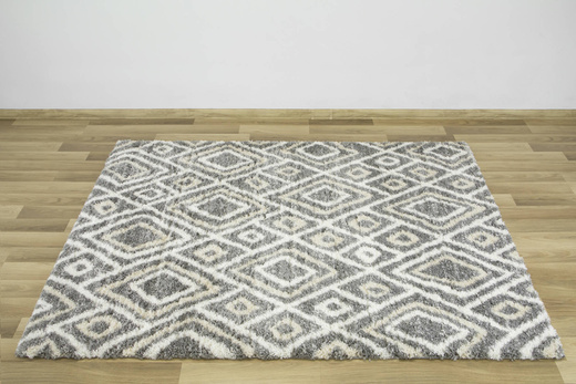 Puszysty Dywan Pulpy Shaggy A526C d.grey/cream Szary Krem Beż Romby