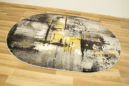 Owalny Dywan Victoria 7657A grey/antracyt O Abstrakcyjny Antrayt Żółty Krem