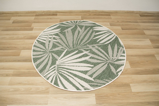 Okrągły Dwustronny Dywan Sznurkowy Brussels 205771/10520 Green Zieleń Krem Listki Palmy Outdoor