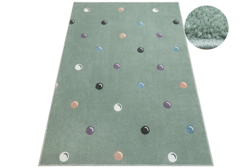 Dywan Dziecięcy C275b green/cream Zieleń Kropki Bańki
