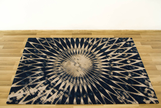 Wełniany Dywan Tempo-B Domio Denim Granatowy Beżowy Rozeta