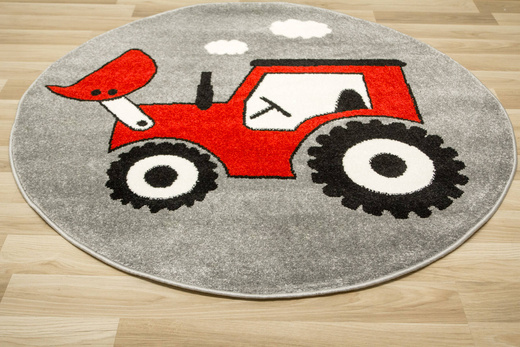 Okrągły Dywan Lima G753A l.grey/l.red Traktor Czerwony Szary