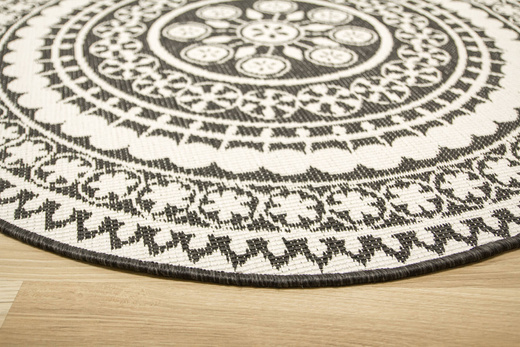 Okrągły Dwustronny Dywan Sznurkowy Brussels 205626/10110 Night Antracyt Krem Rozeta Outdoor