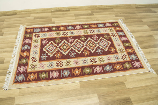 Dwustronny Dywanik Chodniczek Kilim Romby Bordo