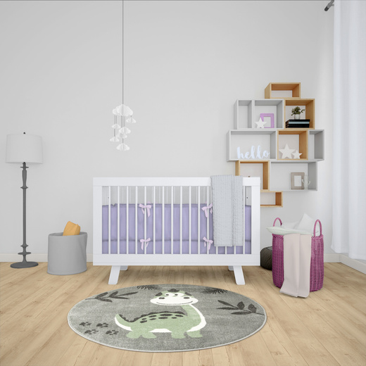 Okrągły Dywan Lima C880B l.grey/green Dinozaur Szary Oliwka