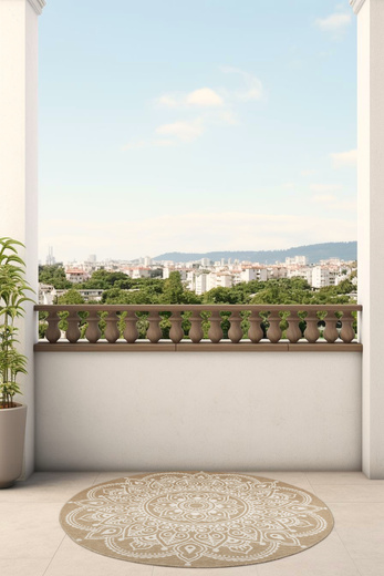 Okrągły Dwustronny Dywan Sznurkowy Brussels 205333/10810 Jute Beż Krem Rozeta Outdoor