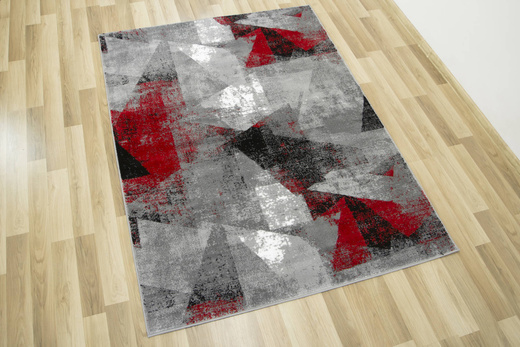 Dywan Victoria B885A d.grey/red Trójkąty Czerwień Szary Przecierany