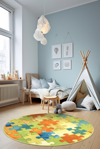 Okrągły Kolorowy Dywan Dziecięcy Puzzle Multicolor