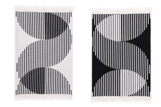 Dwustronny Dywanik Chodniczek Orient Wzór 1 Czarny Krem Półkola Paski