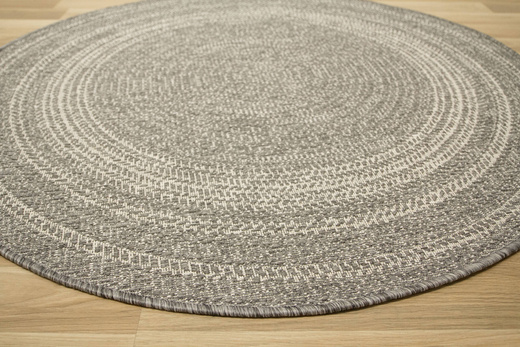 Okrągły Dwustronny Dywan Sznurkowy Brussels 205670/10010 Silver Szary Krem Kółka Outdoor