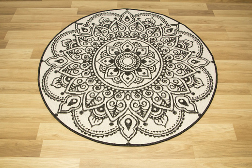 Okrągły Dwustronny Dywan Sznurkowy Brussels 205333/10110 Night Antracyt Krem Rozeta Outdoor