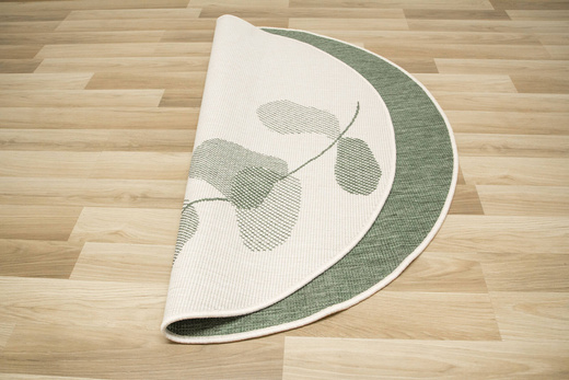 Okrągły Dwustronny Dywan Sznurkowy Brussels 205632/10520 green Zieleń Krem Listki Outdoor