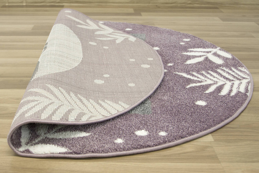 Okrągły Dywan Lima C884A lila/cream Fiolet Szary Krem Szop Pracz Listki