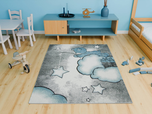 Dywan Dziecięcy Lima 1295A cream/blue Szary Niebieski Miś Chmurki Gwiazdki
