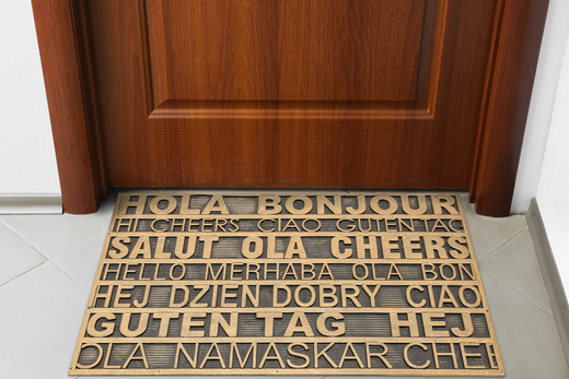 Wycieraczka gumowa kolor M49 antypoślizgowa złota czarna napisy