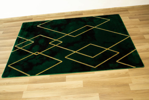 Dywan Diamond K4421Y green Ciemna Butelkowa Zieleń Złoty Romby