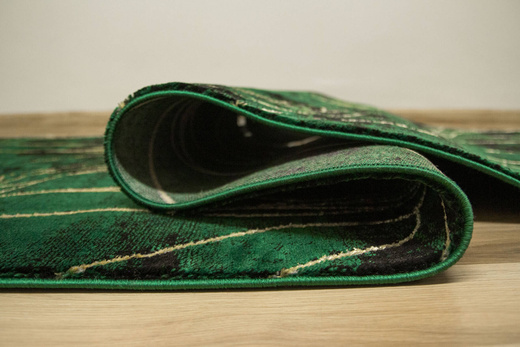 Chodnik Diamond k8707Y Linie Liście Butelkowa Zieleń Złoty szerokość 80 cm