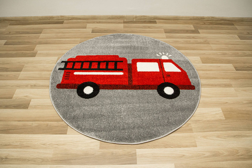 Okrągły Dywan Lima G752A l.grey/l.red Straż Pożarna Czerwony Szary