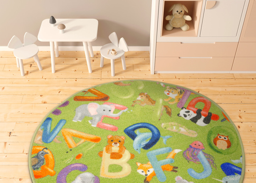 Okrągły Kolorowy Dywan Dziecięcy Alfabet 12 Green