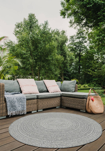 Okrągły Dwustronny Dywan Sznurkowy Brussels 205580/10010 silver Szary Krem Okręgi Outdoor