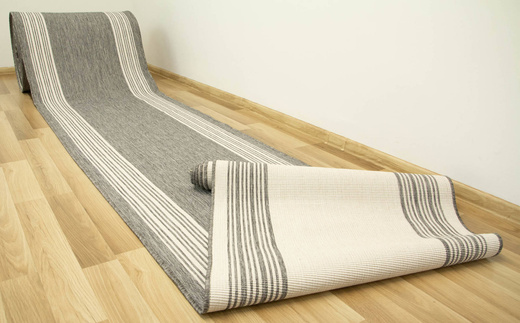 Dwustronny Sznurkowy Chodnik Brussels 205072 Szary Krem Paski szerokość 100 cm