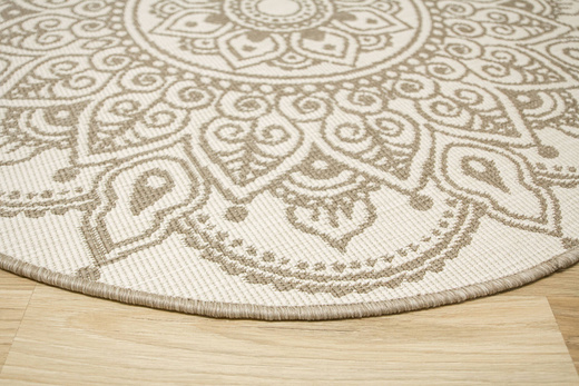 Okrągły Dwustronny Dywan Sznurkowy Brussels 205333/10610 Linen Beż Krem Rozeta Outdoor