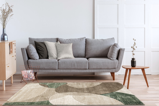 Dywan Kandy N390A d.beige/emeral Butelkowa Zieleń Beż Elipsy Fryz