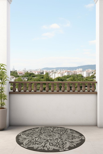 Okrągły Dwustronny Dywan Sznurkowy Brussels 205168/11010 Night Silver Ornament Outdoor