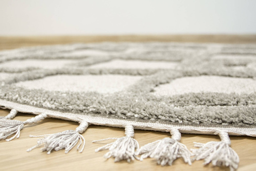 Okrągły Dywan Berber 6843 l.grey Jasny Szary Romby 3D z frędzlami