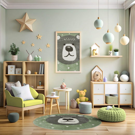 Okrągły Dywan Lima E178A green/l.grey Misio Szary Oliwka