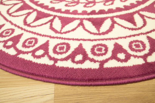 Okrągły Dywan Luna 503786/56955 Fioletowy Krem Rozeta Listki
