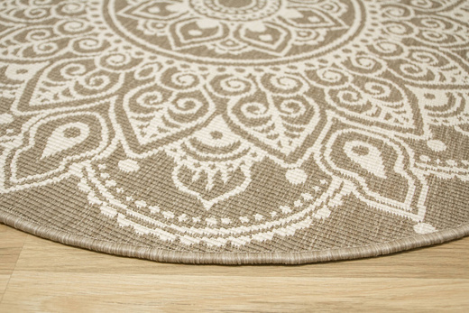 Okrągły Dwustronny Dywan Sznurkowy Brussels 205333/10610 Linen Beż Krem Rozeta Outdoor