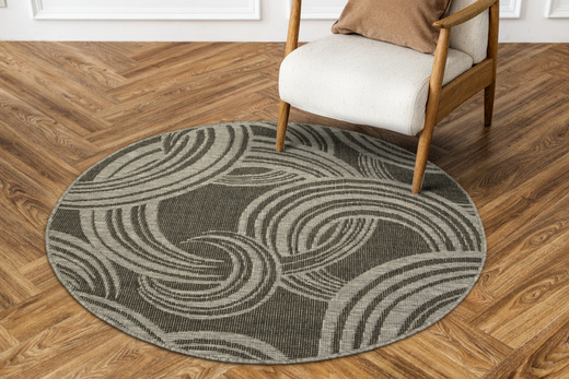 Okrągły Dwustronny Dywan Sznurkowy Brussels 205449/11020 Night Silver Szary Grafit Kółka Outdoor
