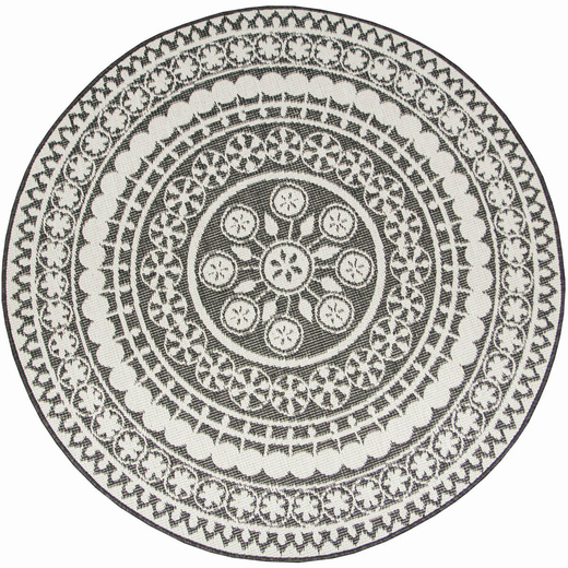 Okrągły Dwustronny Dywan Sznurkowy Brussels 205626/10110 Night Antracyt Krem Rozeta Outdoor