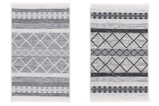 Dwustronny Dywanik Chodniczek Orient Wzór 5 Szary Krem Romby Etno Pasy Frędzelki