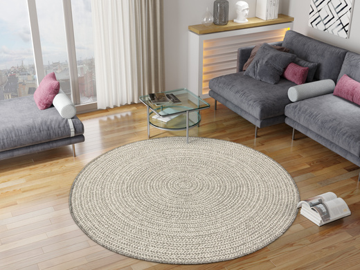Okrągły Dwustronny Dywan Sznurkowy Brussels 205580/10010 silver Szary Krem Okręgi Outdoor