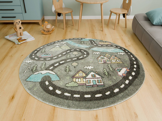 Okrągły Dywan Lima E182A l.grey/d.grey Uliczki Góry Rzeka