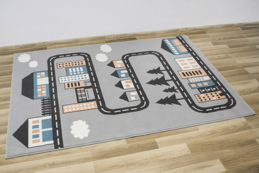 Dywan Kids 534451/95844 mouse Szary Niebieski Różowy Ulice Domki